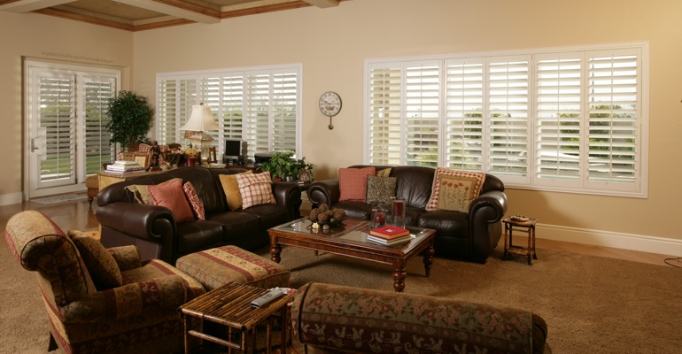 Philadelphia family room with french door shutters.